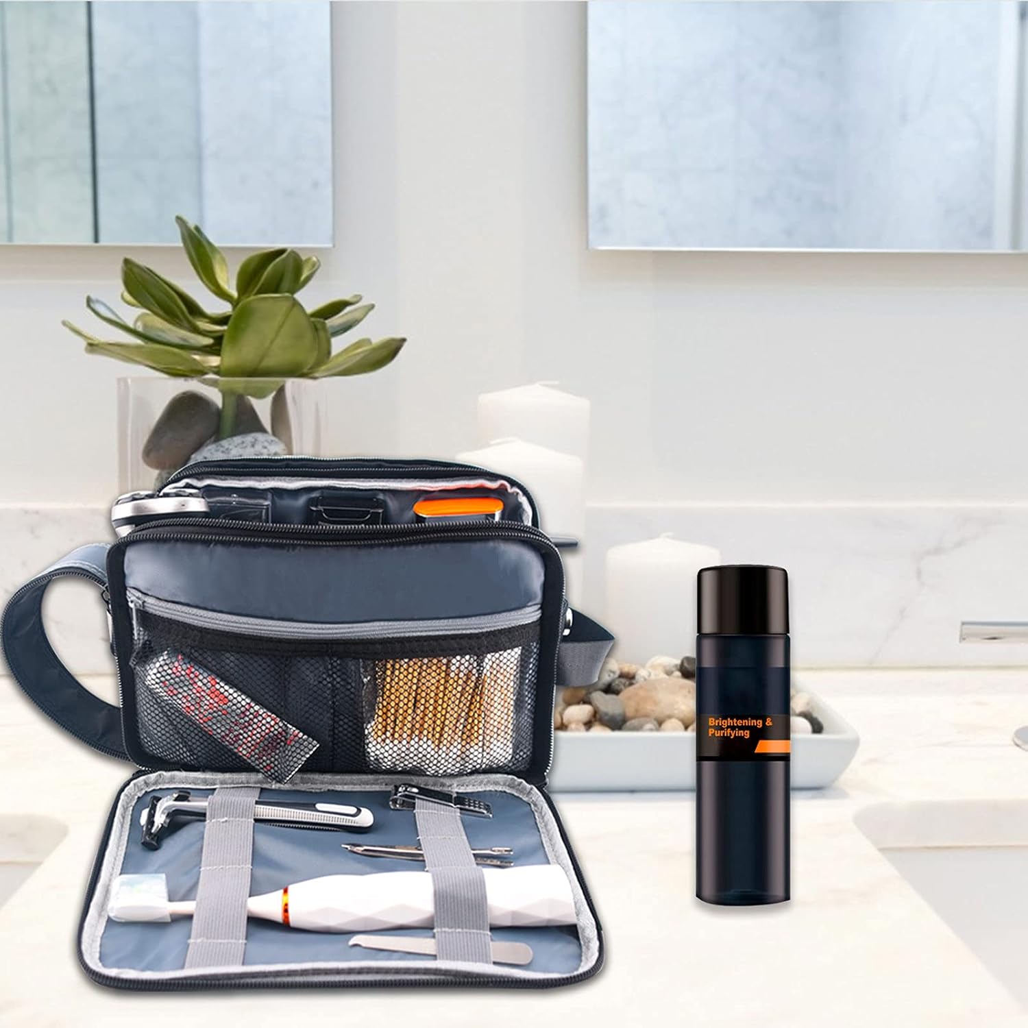 Toiletry Bag for Men, IKINHO Mens Toiletry Bag,Travel Toiletry Organizer Dopp Kit Water-Resistant Shaving Bag, Hanging Travel Bags for Toiletries, Perfect Travel Accessories Toiletry Bag (Black)