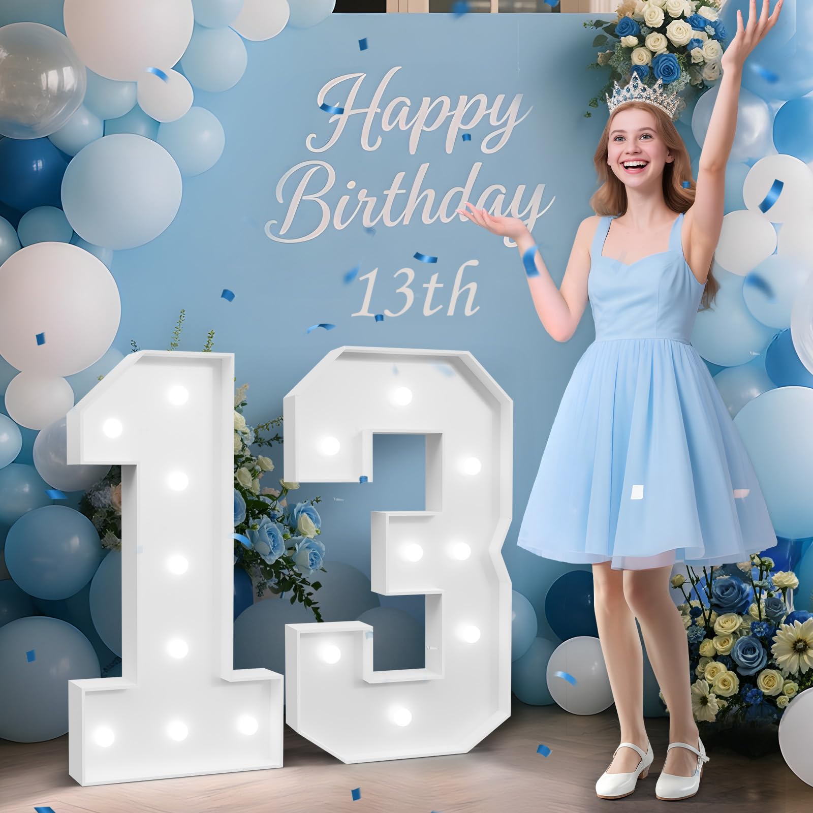 Photo 1 of 3FT 13 Marquee Numbers, 13 Light up Numbers for Party, 13th Birthday Decorations, Big 13 Sign with Light for Anniversary, Official Teenager Birthday Backdrop Decor