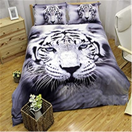 Tiger Duvet Cover Set 3d Printed Animal White Tiger Bedding Set