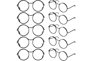 SYNHHERGYX Doll Glasses, 10 Pcs Mini Metal Wire Rim Frameless Lens Doll Dress up Eyeglasses Dolls Making Supplies for Dolls Pets Costume Accessories Cosplay DIY Crafts (Black)