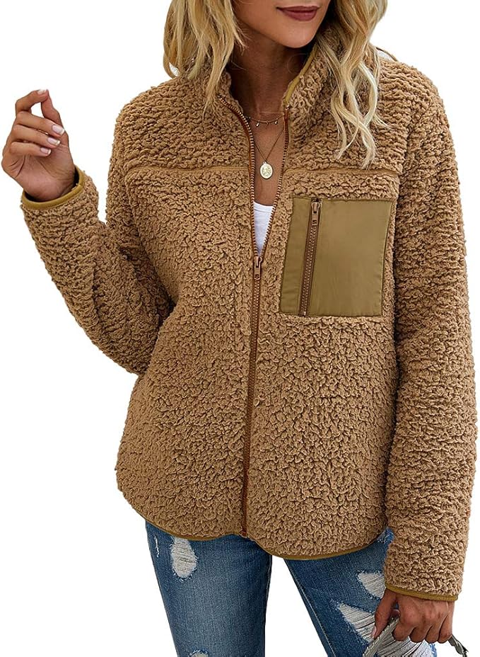 ORQ Women’s Polar Fleece Sherpa FullZip Jacket Mockneck Long Sleeves