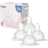 YOHKOH Baby Bottle Nipples for Wide Neck Bottles, 100% Natural Feel Silicone Nipples, BPA-Free (0m+, S, 4 Counts)