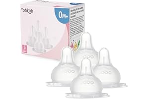 YOHKOH Baby Bottle Nipples for Wide Neck Bottles, 100% Natural Feel Silicone Nipples, BPA-Free (0m+, S, 4 Counts)