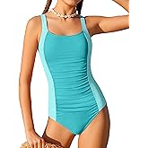 TyeSmo Girl Swimsuit One Piece Bathing Suit for Girls Solid Color Ruched Adjustable Straps Padded Swimwear 9-16y