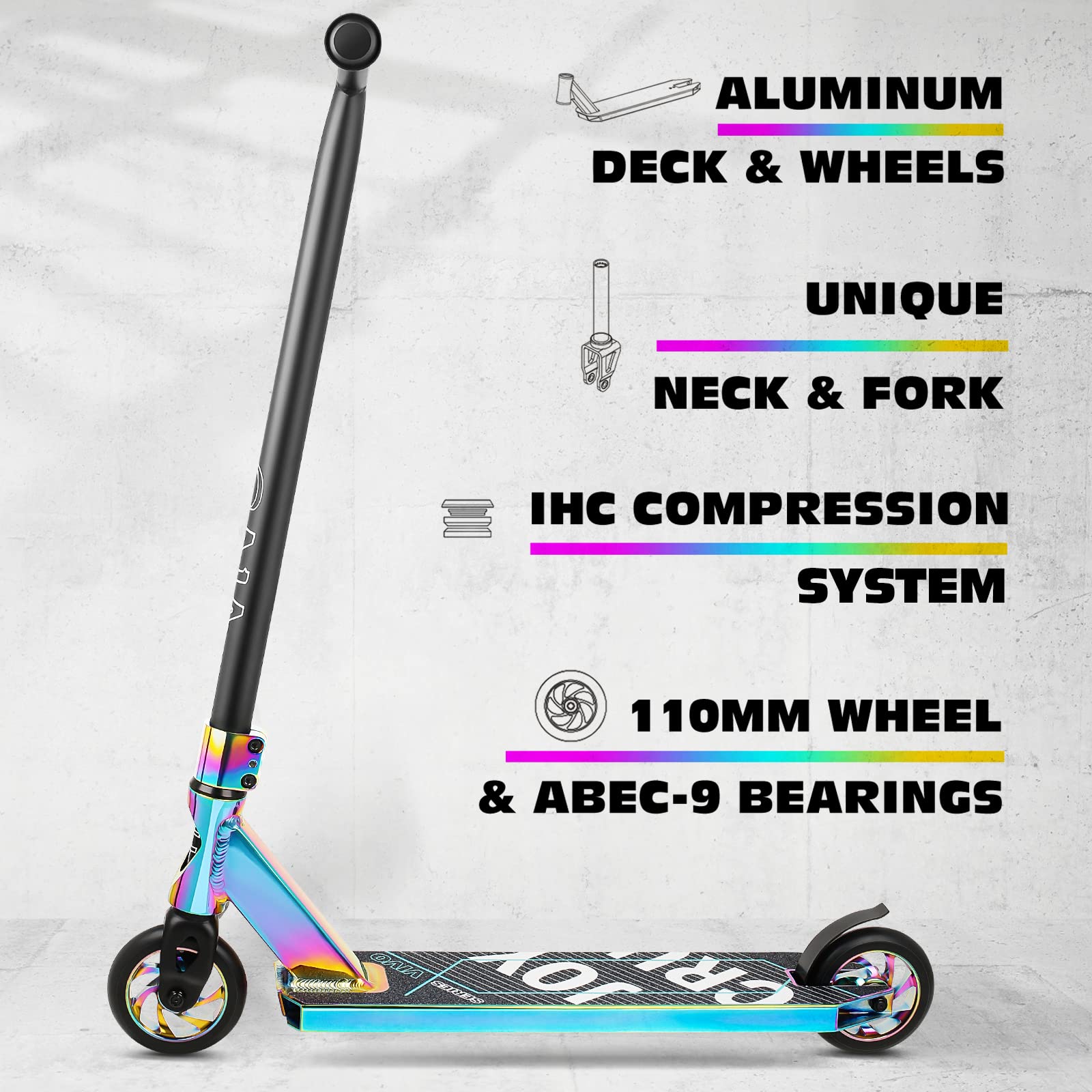 V4 Pro Scooter, Trick Scooters - Stunt Scooter for 8 Year Up Kids, Teens and Adults - Complete Beginner and Intermediate Freestyle BMX Scooter (Neo)