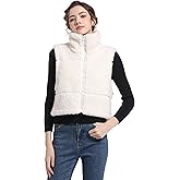 V VOCNI Womens Sherpa Fleece Vest Fuzzy Crop Vest Casual Sleeveless Jacket Zipper Waistcoat Outwear