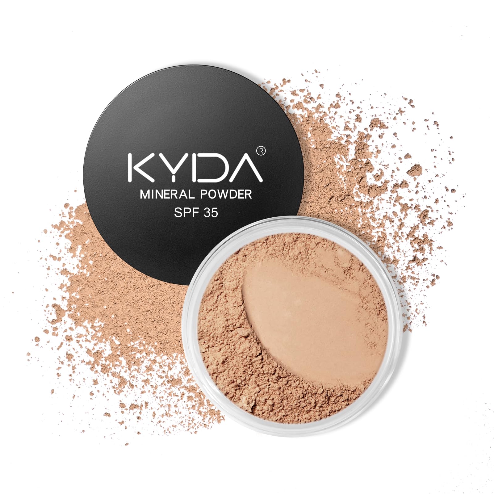 KYDA Mineral Powder Foundation, SPF 35, Lightweight Loose Powder, Skin-improving Mineral Foundation, Buildable Coverage, Natural Glow Base Makeup, 0.28 oz, Medium Beige