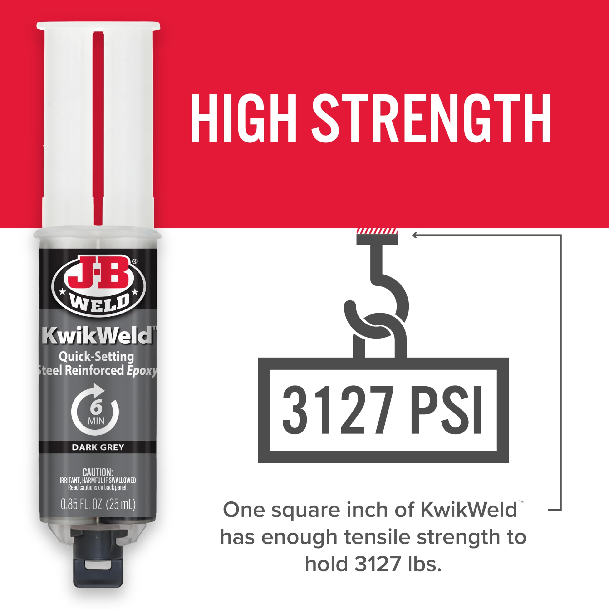 J-B Weld 50176 KwikWeld Steel Reinforced Epoxy Syringe - Dark Grey - 25 ml,Black