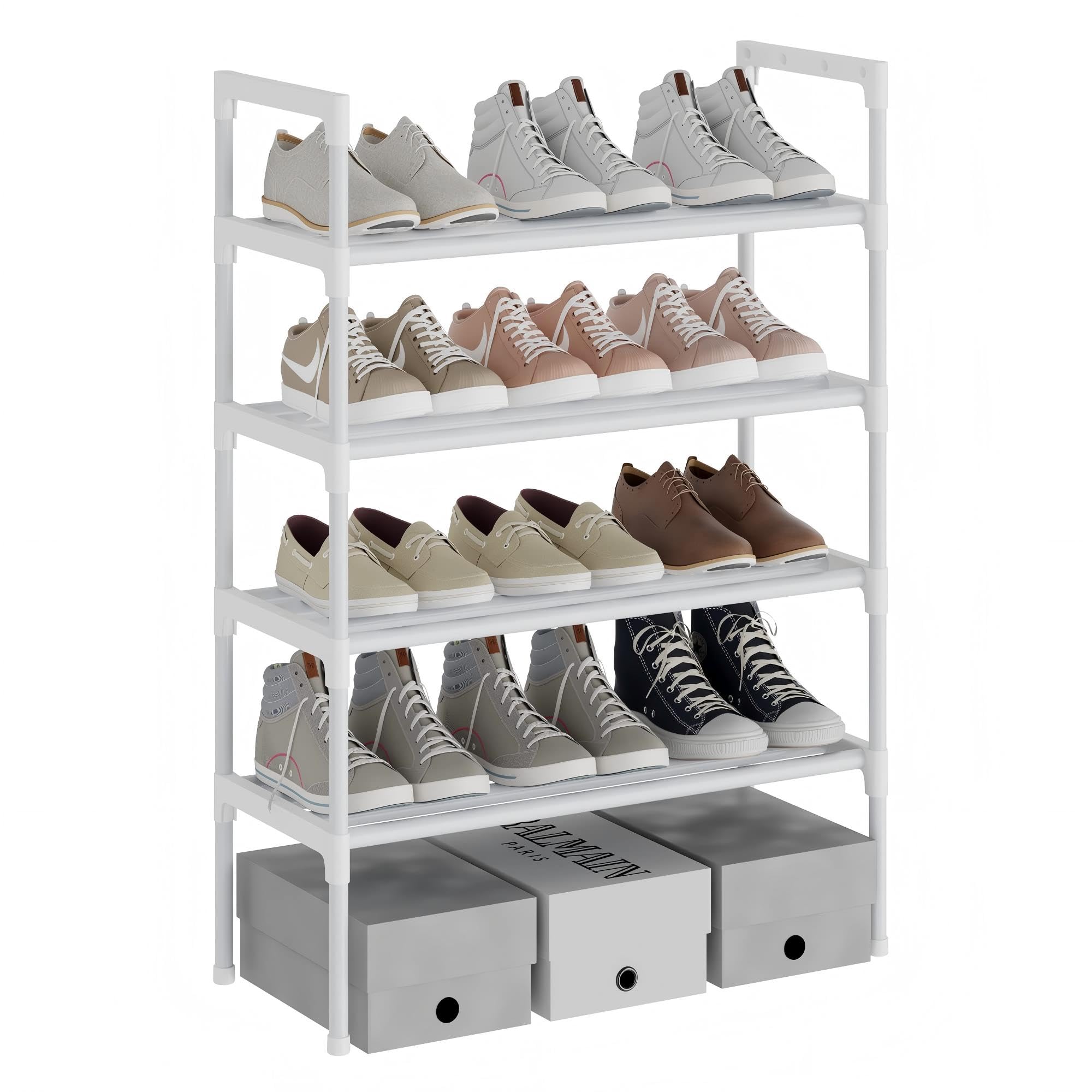 AcornFort® S-522 White 4 Tiers 12 Pairs Extra Thicken Adjustable Small Shoe Storage Rack Organiser Shelf Hold Stand,Sturdy Design,Space Saving,Easy Assemble