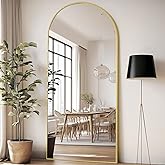 76"X34" Large Floor Mirror Full Length, Gold Arched Full Length Mirror with Stand, Hanging or Leaning Standing Full Body Mirror for Bedroom Living Room Gym, Tempered Glass