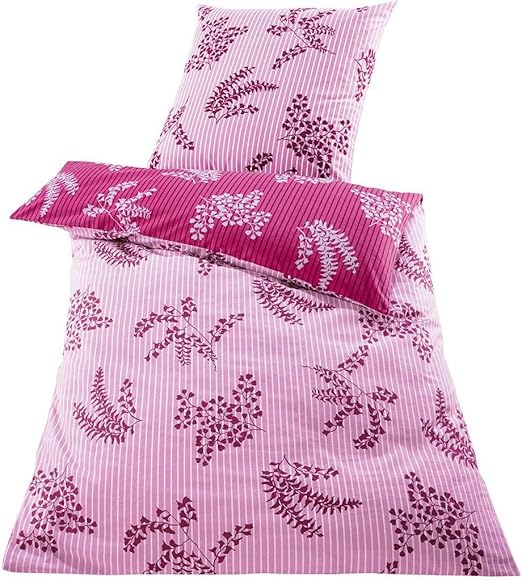 Meradiso® Feinbiber-Wendebettwäsche, 100% Baumwolle (135 x 200 cm pink/rosa gestreift)