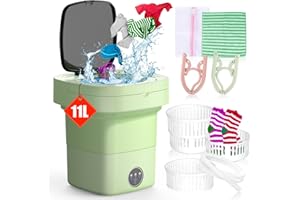 GOLAHEAD Portable Washing Machine, 11L & Foldable Mini Washer with 3 Modes Deep Cleaning of Underwear, Baby Clothes and Socks, Mini Washing Machine for Apartments, Dorm, Camping,Travel Laundry