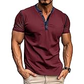 Asamqu Mens Short Sleeve Shirts Casual Cotton Henley Shirts Slim Fit Summer Classic T-Shirts