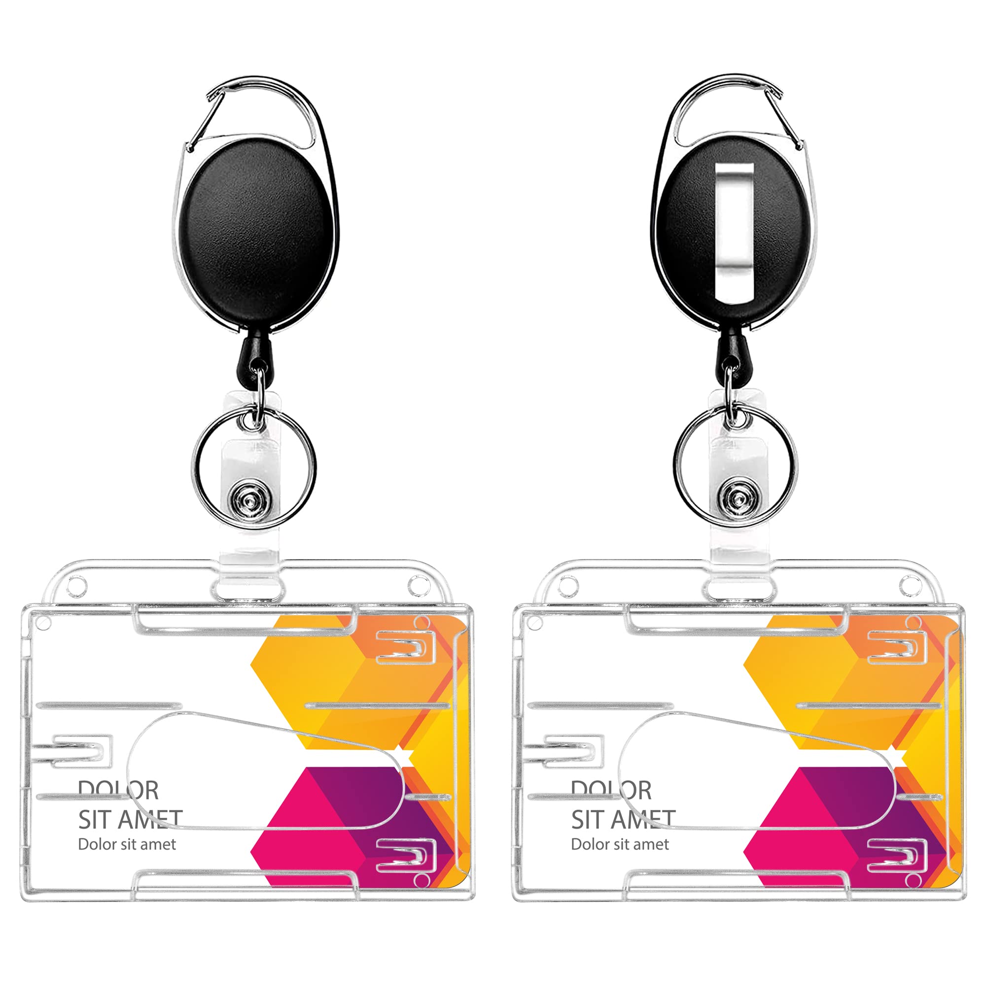 Photo 1 of Teskyer 2-Pack Badge Holder Retractable Clip, Heavy-Duty Badge Reel with 6.7oz Load Capacity, Clear Horizontal Hard ID Card Badge Holders for Work Office Nurse Teacher Student