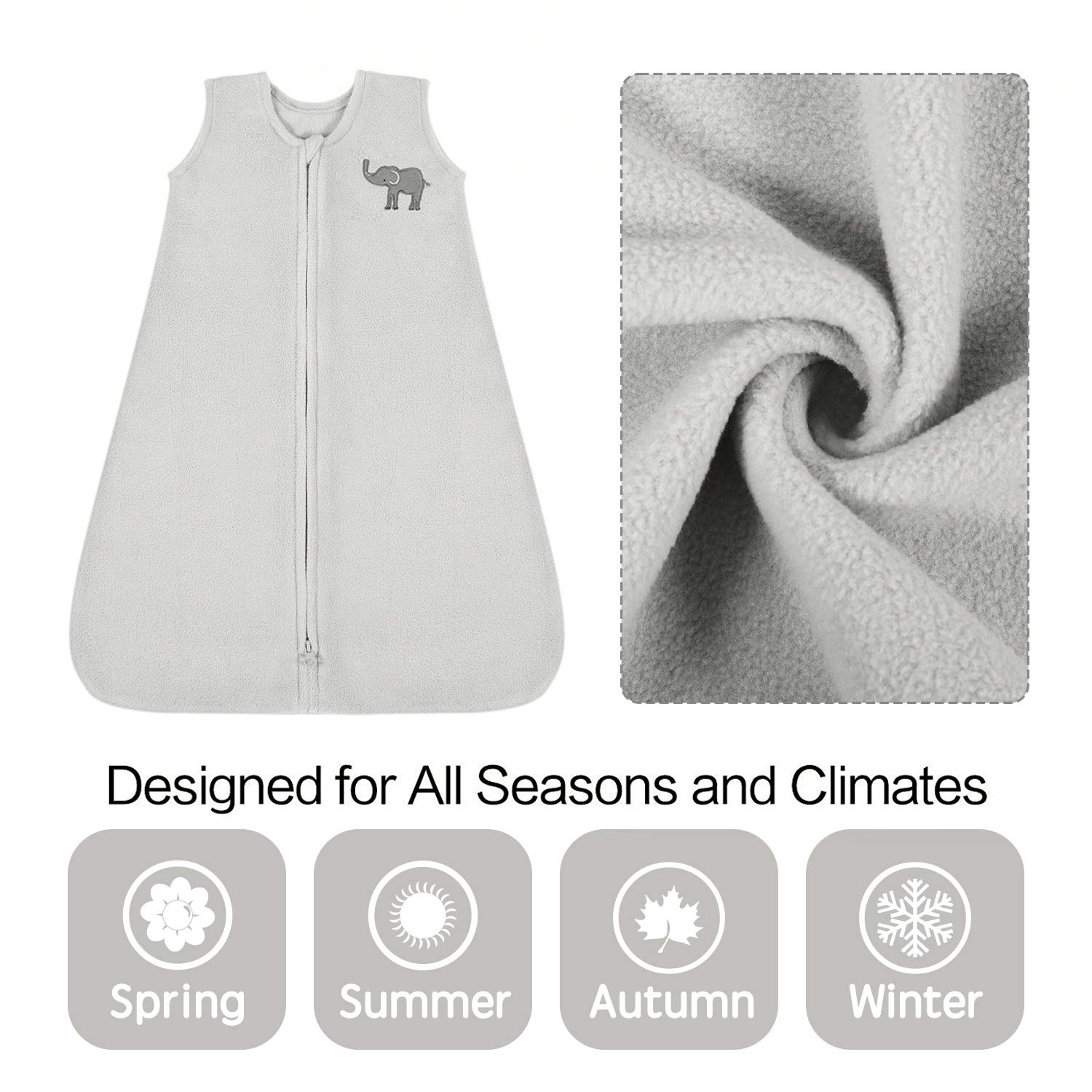 TILLYOU All Season Micro-Fleece Baby Sleep Bag and Sack with Inverted Zipper, Unisex Clothes for Toddlers Age 12-18 Months, Sleeveless Warm Soft Plush Wearable Blanket TOG 1, Large L, Gray Elephant: Baby