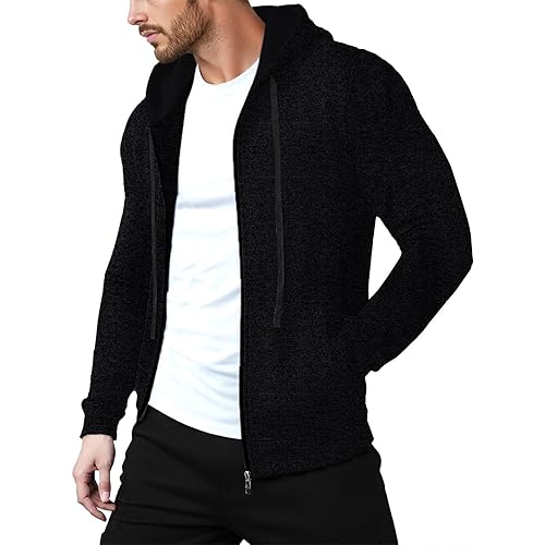 Hoodies For Men Uk Full Zipper Fleece Thickened Hooed Jacket With Pockets Knit Long Sleeve Pullover Tops Drawstring Relaxed-Fit Classic Hoody Daily Wear Sports Hoodie Sweatshirts
