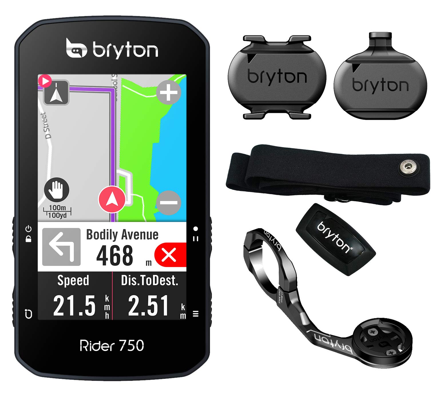Bryton Unisex's Rider 750T GPS Cycle Computer Bundle, Black, One Size, BRYRID750T