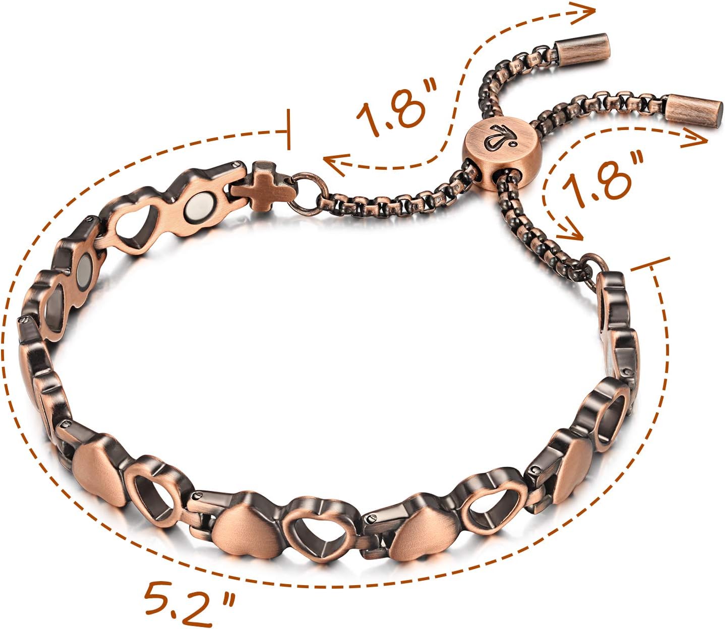 RainSo Women Pure Copper Magnetic Therapy Health Care Bracelets Pain Relief for Arthritis Adjustable Design with Display Box (Heart Design): Health & Personal Care