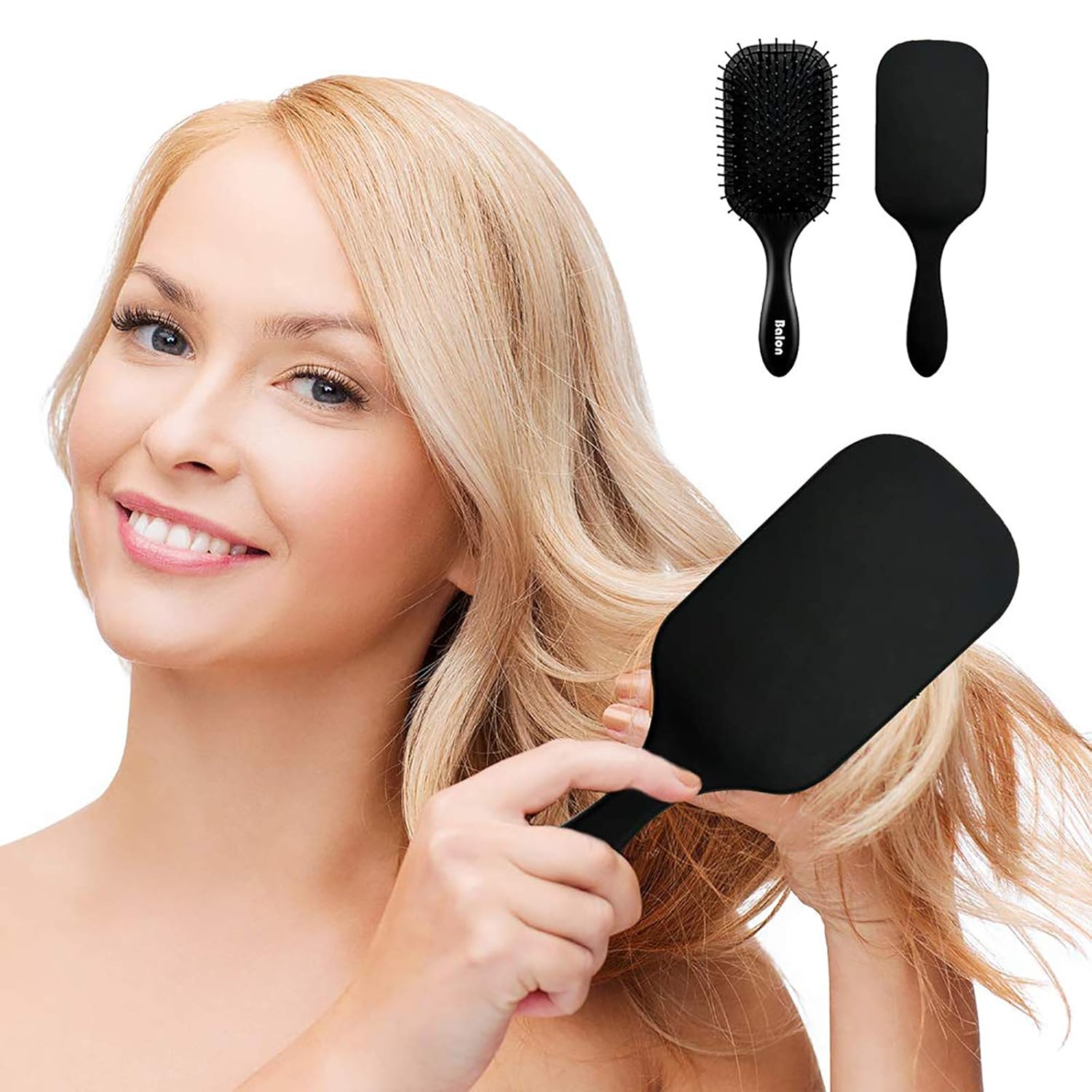 4Pcs Paddle Hair Brush, Detangling Brush and Hair Comb Set for Men and Women, Great On Wet or Dry Hair, No More Tangle Hairbrush for Long Thick Thin Curly Natural Hair（Black） : Beauty