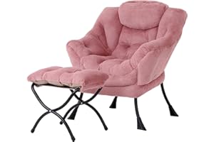 Welnow Lazy Chair with Ottoman, Modern Lounge Accent Chair with Armrests and a Side Pocket, Leisure Sofa Chair Set, Reading C