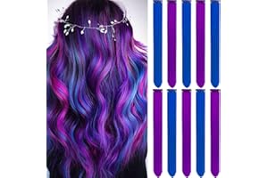 LADYAMZ Colored Purple Hair Extensions 10 PCS, Rainbow Party Highlights Clip in Synthetic Hair Extension, Colorful Hairpiece for Girl Women Kids Gift Blue Hair Piece(Purple+Blue, 22 In)