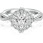 RODIFFY 1.0CT/2.0 Carat Round Cut Moissanite Engagement Ring for Women, S925 Silver D Color VVS1 Clarity Lab-Created Moissanite Promise Ring