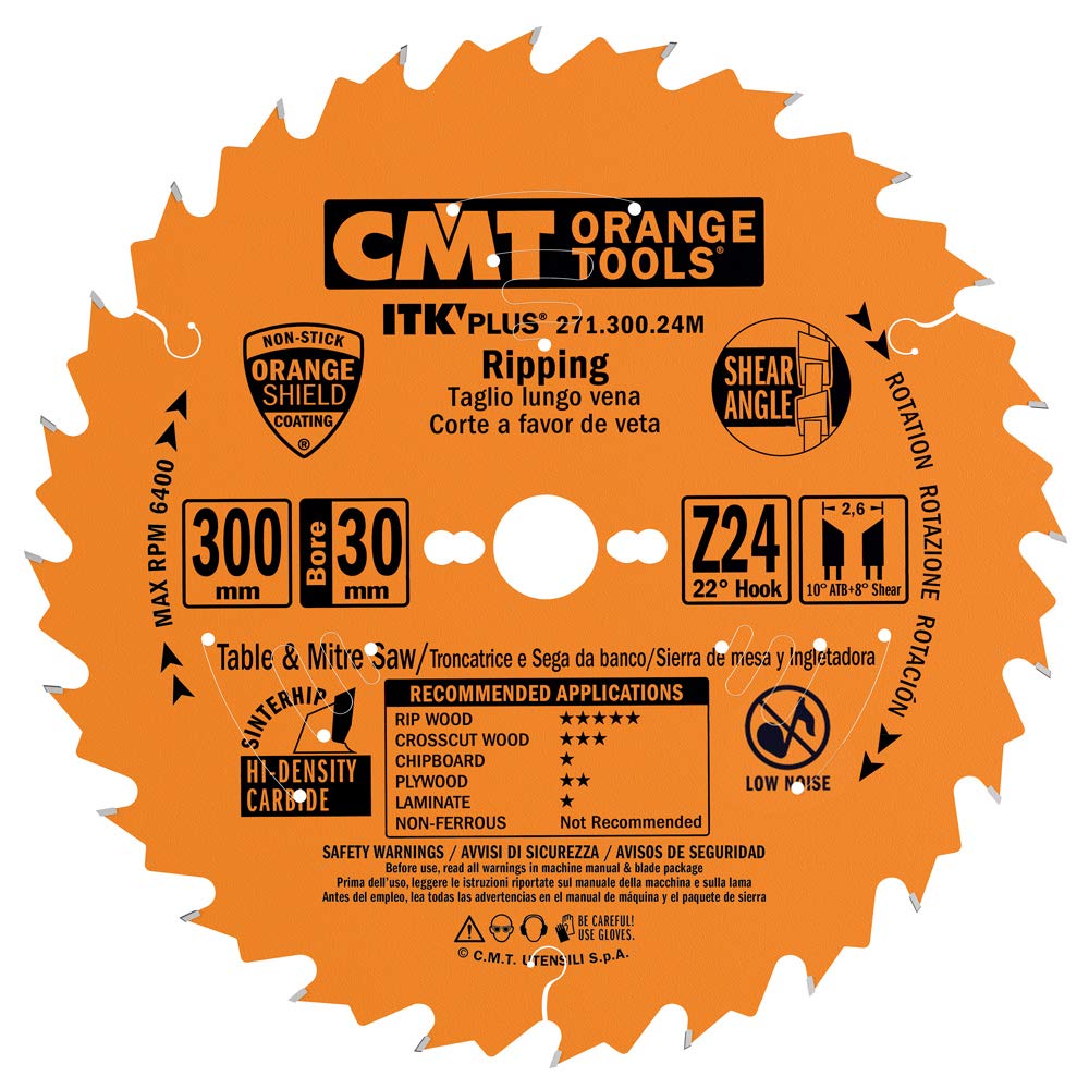 CMT 271.300.24M ITK Plus RIP and Crosscut Saw Blade HW 300X2.6X30 Z24 ATB+S
