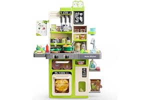 Letapapa Kids Play Kitchen Set, Kitchen Toys with Realistic Sound & Light, Cooking Stove, Sink, Play Food and Kitchen Accessories, Kitchen Playset Gifts for Toddlers Girls Boys