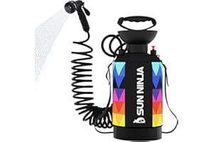 SUN NINJA Portable Shower, Camping Shower with 7 Mode Shower Head, Neoprene Cover Helps Keep Water Warm, High Pressure Hose, Easy to Carry