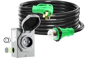 Gisafai 50 Amp 15FT Generator Cord and Pre Drilled Power Inlet Box Compatible with NEMA 14-50P to SS2-50R 125/250V Locking Connector with SS2-50P Generator Inlet Box to House, ETL Listed