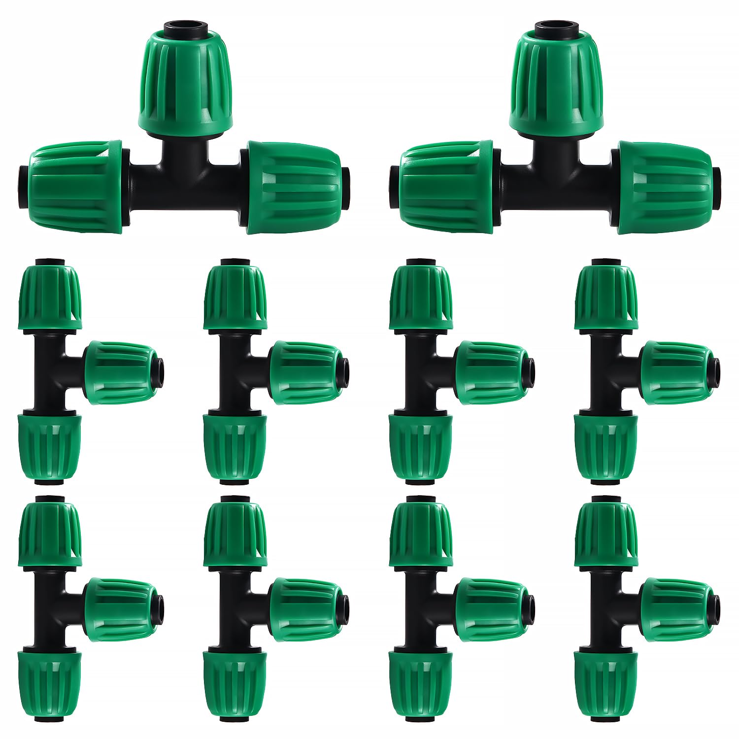 VooGenzek 10 PCS 16mm Drip Irrigation Fittings, Barbed Tee Connector, Lock Barbed Connector, Barbed Locking Fitting, Irrigation Pipe Connectors, for Garden Irrigation Systems, Green