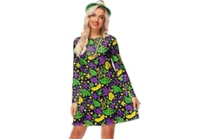 Deerose Women Valentine's Day Dress Cute Printed Mardi Gras Dresses with Pockets