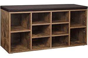 VASAGLE Shoe Bench, Storage Bench, Shoe Rack Bench, 10 Compartments, Rustic Brown and Brown ULHS10BX