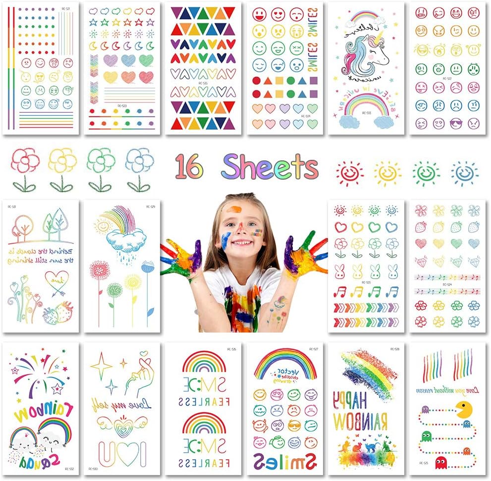 Tatouage Ephemere Serie Arc En Ciel Licorne Colore Fleur Souriant Coeur D Amour Tatouages Temporaire Pour Homme Femme Enfant Etanche Decalcomanie Tattoos Enfants De Fete D Anniversaire Cadeau Amazon Fr Beaute Et Parfum