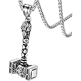 FaithHeart Viking Thor's Hammer Talisman Necklace for Men, Vintage Norse Mjolnir Amulet Pendant with Sturdy Wheat Chain, Stainless Steel Jewelry (Gift Box)