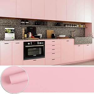 CHICHOME Thickened Pink Contact Paper Peel and Stick for Countertops Self Adhesive Removable Waterproof Vinyl Wallpaper No Air Bubbles Bedroom Kids Living Room Furniture Renovation Decor 17.7
