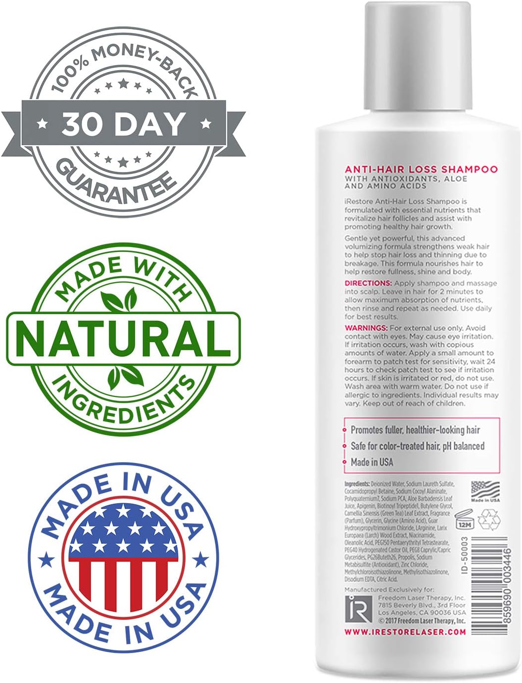 iRestore Anti-Hair Loss Shampoo - w/Castor Oil, Amino Acids, Aloe Vera, Antioxidants – Perfect for Hair Loss, Balding & Thinning Hair – for All Hair Types, Men and Women (8oz / 237ml): Health & Personal Care