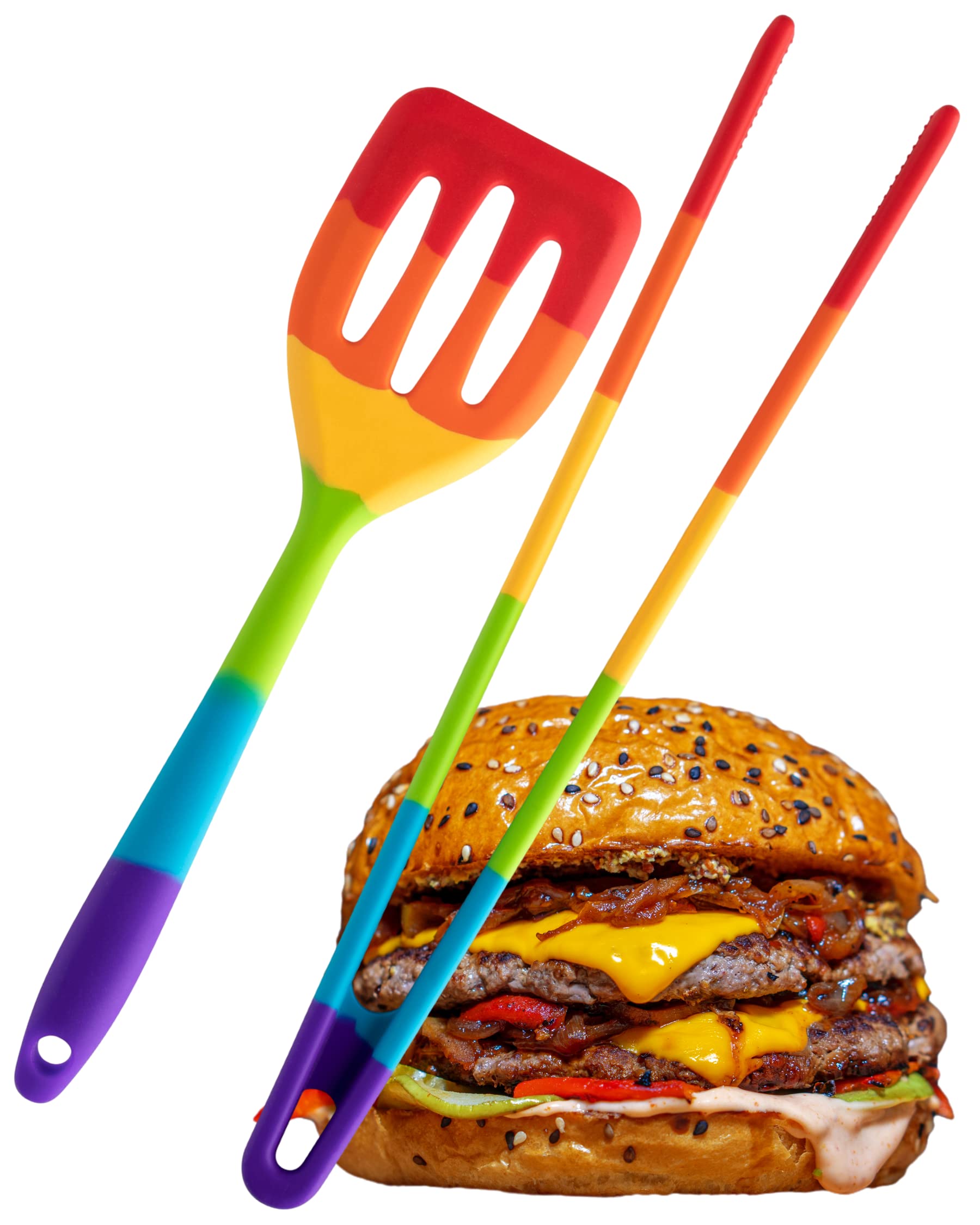 Taylors Eye Witness Rainbow Silicone Slotted Turner and Silicone Tongs Set