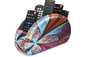 QIELIZI Remote Control Holder, PU Leather Remote Caddy Desktop Organizer with 5 Spacious Compartments for TV Remotes/Media Controllers/Office Supplies (Fractal Flower)
