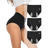 PULIOU Period Underwear for Women Heavy Flow High Waisted Menstrual Panties Teens Cotton Postpartum Hipster 3 Pack Black