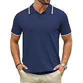 Hardaddy Men's Short Sleeve Knit Polo Shirts V Neck Color Block Lightweight Casual Collared Golf Shirt