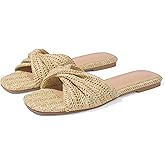 EQAUDES Raffia Flat Sandals for Women Straw Woven Braided Twist Slip On Slides - Summer, Open Toe, Beach, Comfort, Dressy