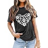 Dog Lover Shirts for Women - Cute Mom Gifts Paw Puppy Heart Graphic Tees Casual Short Sleeve Top