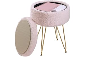 ABHENG Storage Ottoman Round Footrest Stool, Vanity Stool Chair Faux Teddy Fur with Storage, Pouf Couch Stool, Dressing Table Seat, Modern Multifunctional Chairs, 12.6"x12.6"x17.4" Jelly Pink UASND51P