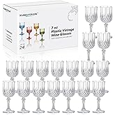 XUWAIDSGN 24 Pcs 7oz Plastic Vintage Wine Glasses Drinking Glasses Unbreakable Wedding Glassware Crystal Water Goblets Reusable Drinkware Vintage Champagne Flutes (24, Clear)