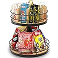 NANAGIFTREE Snack Organizer - Versatile Snack Storage 2 Tier Lazy Susan with Convenient Grab-and-Go Design, Wood and Metal Snack Holder for Home, Office, Breakroom, 12.13" L x 12.13" W x 12.56" H