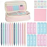 Aesthetic School Supplies with Cute Pencil Case, 12x Pastel Mechanical Pencils 0.5 & 0.7mm with 720x HB Leads, 4x Erasers and 1x Sticky Note, Suitable for Writing, Drafting Drawing Sketching(pink)