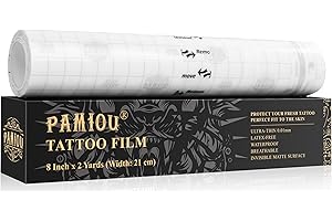 PAMIOU Ultra-Thin Tattoo Aftercare Bandage 8" x 2 Yards, 0.01mm Invisible Matte Second Skin Tattoo Cover Up Patch, Waterproof, Latex-Free for Fresh Tattoo Care, Tattoo Wrap for Skin Recovery
