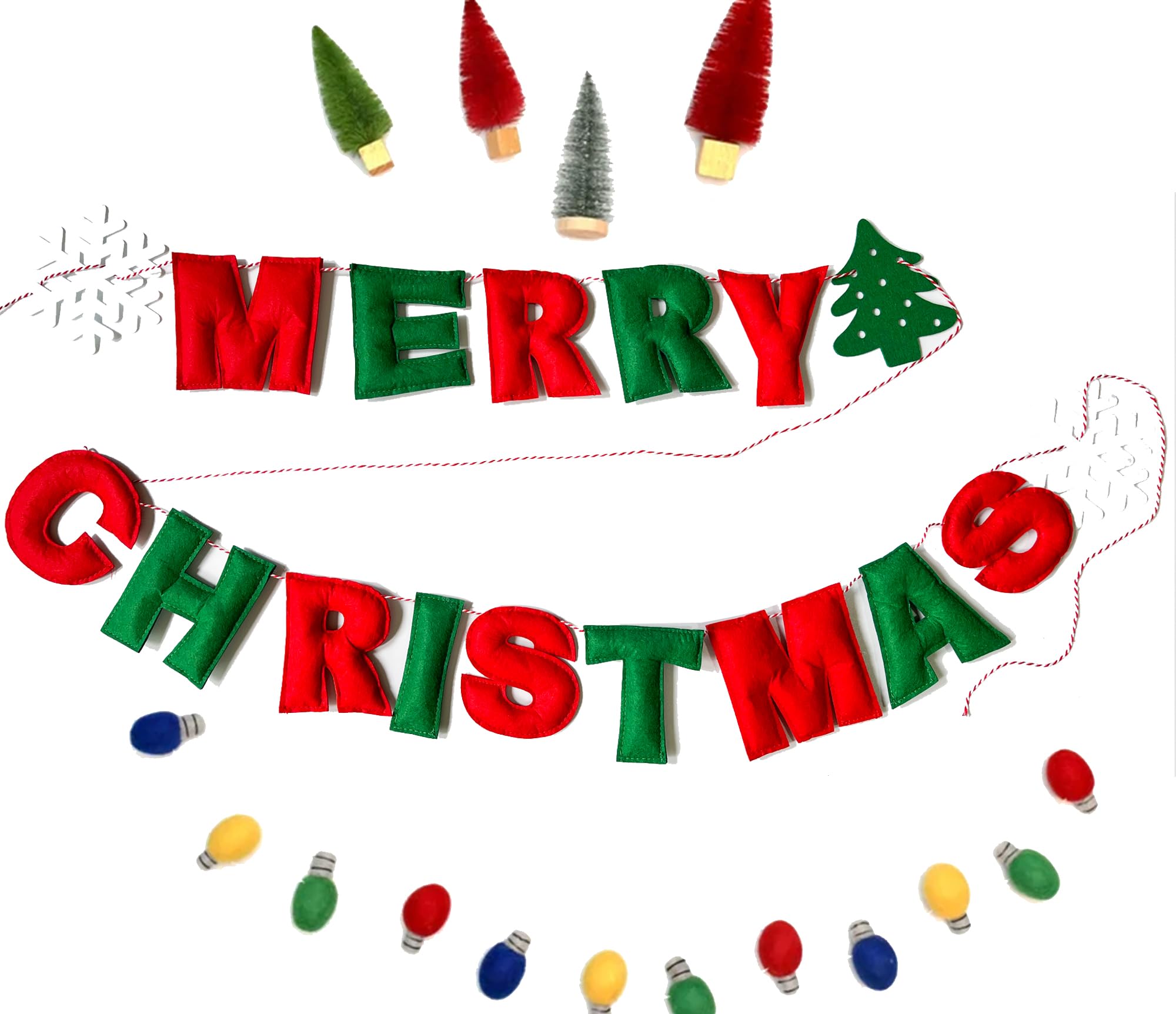 Pre-Strung Red Green Merry Christmas Felt Garland Banner, Christma Banner Party Decor, Christmas Decorations Supplies for Home Office Party Fireplace Mantel (Merry Christmas)