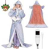 opclzs Electric Heated Blankets Hoodie for Women with Removable FootPocket,Wearable Heated Blanket Throw with Sleeves Heated Robe Flannel&Sherpa Heating Wrap Poncho Shawl with 9 Temp 50"x80"